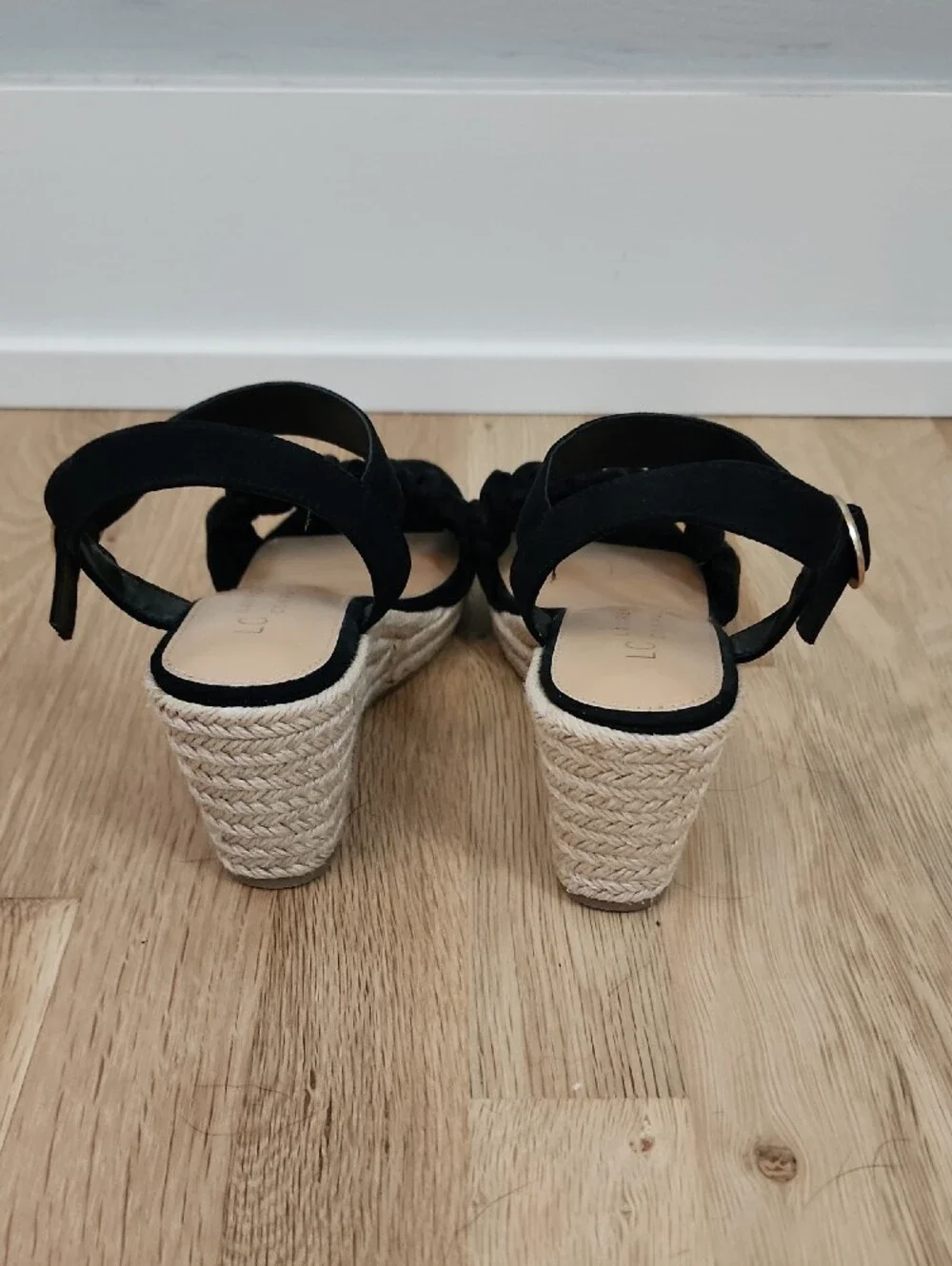 LC Lauren Conrad Black Espadrille Wedge Sandals with Ruched Front